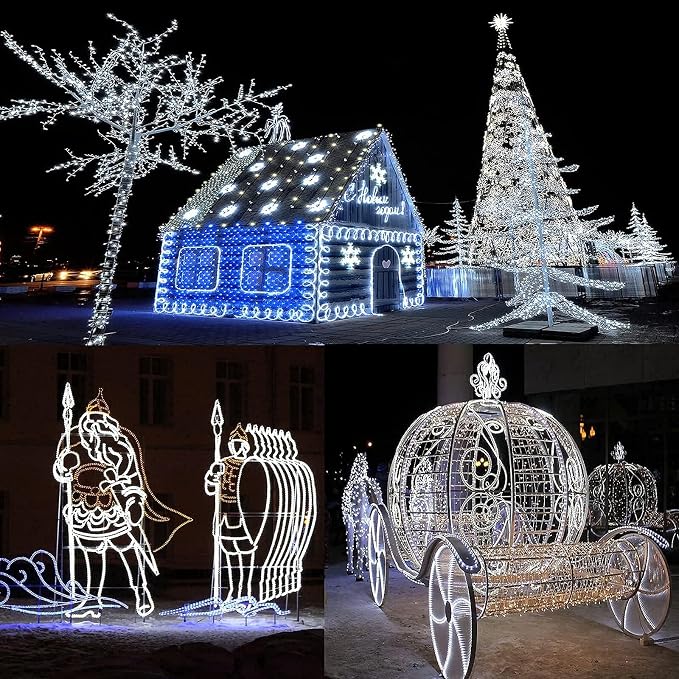 SURNIE Rope Lights Outdoor Waterproof Daylight White: LED 18FT Cuttable Outside Bright 110V Lighting 6000K Flexible Cool Clear Tube, Indoor Deck Patio Xmas Camping Decor, Not Flat Strip