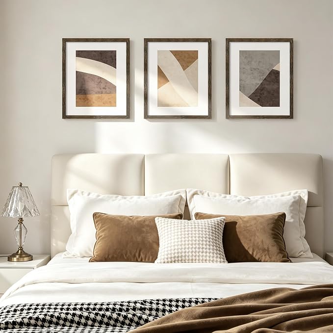 Picrit 14x17 Picture Frame 3 Pack, Wooden Brown Rustic Poster Frame, Display Poster 10 x 14 with Mat or 14 x 17 without Mat for Horizontal or Vertical Wall Mounting