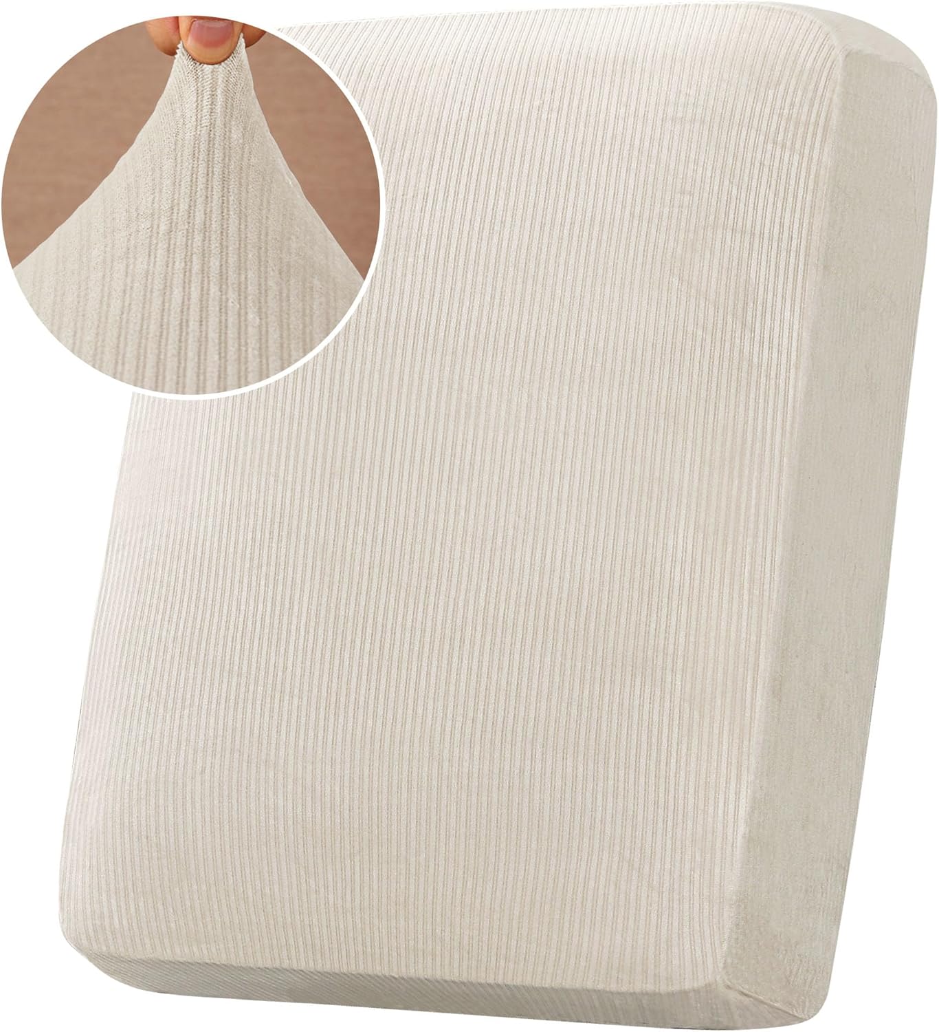 H.VERSAILTEX Velvet Stretch Couch Cushion Cover Plush Cushion Slipcover for Chair Cushion Furniture Protector Seat Cushion Sofa Cover (1 Piece Armchair Cushion Covers, Ivory Striped)