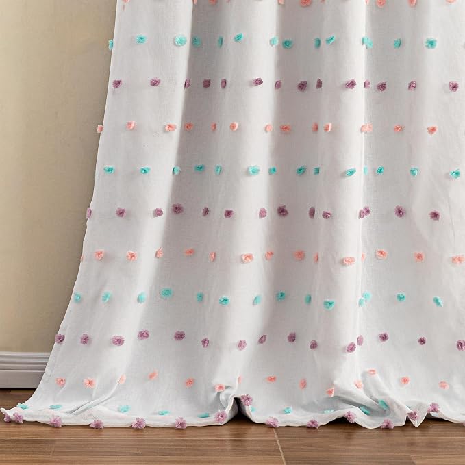MEETSKY 100% Blackout Curtains for Nursery Bedroom 84 Inches Long 2 Panel, Total Light Blocking Grommet Thermal Insulated Window Curtains with Rainbow Pom Pom Sheer for Girls Room, 52" W x 84" L
