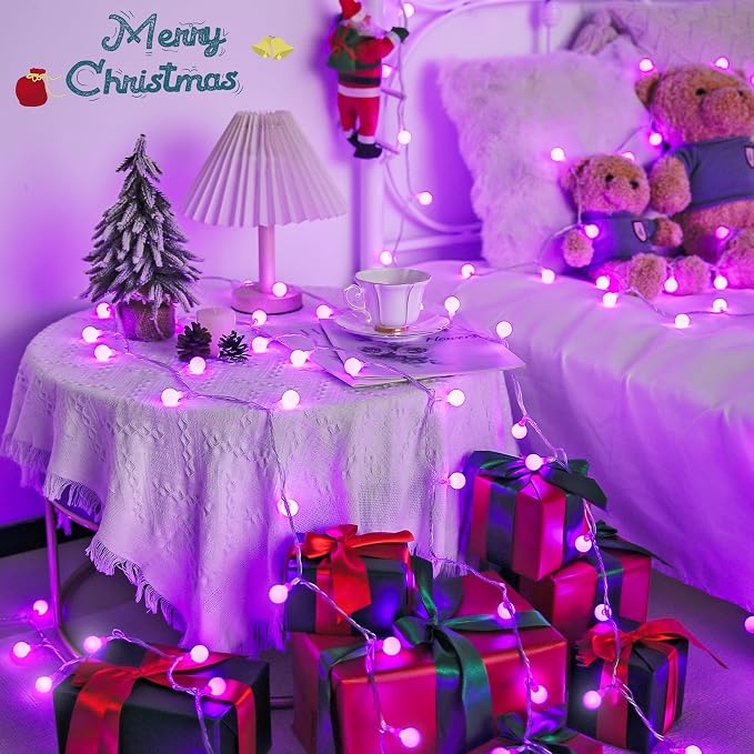 JMEXSUSS Connectable 100 LED Globe Purple Halloween Lights Indoor 8 Modes | 33 ft Halloween String Lights Plug in with Remote, Purple Christmas Lights Outdoor for Bedroom Room Party Christmas Decor