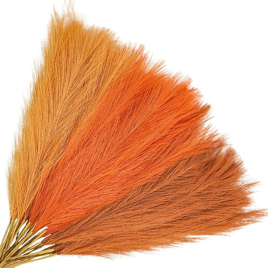 Agusbagli 30pcs Orange Pampas Grass, 21.6in Fluffy Faux Colored Pompas Grass Short Artificial Orange Pampas Stems Vase Filler Fall Flower Arrangement for Home Wedding Centerpieces Autumn Bohe Decor