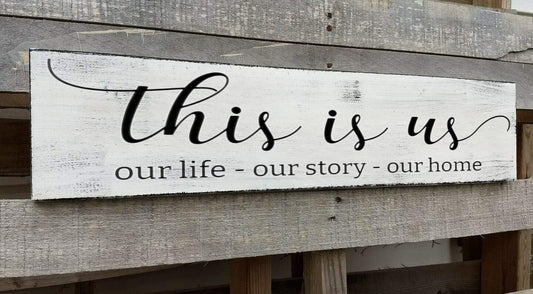 This is Us Sign, Our Life Our Story Our Home Sign, Farmhouse Family Wooden Wall Decor for Living Room Bedroom (This is Us) 6x16 Inch