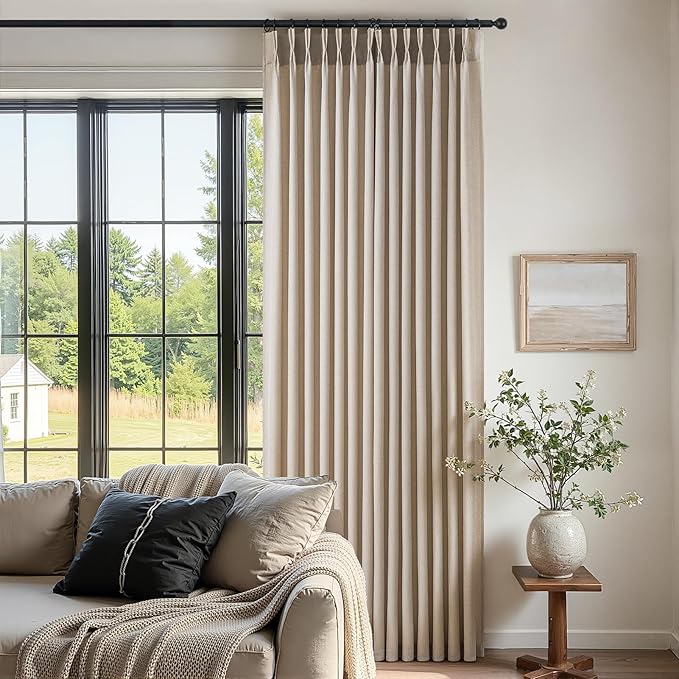 Natural Linen Pinch Pleated Curtains 84 Inch Length 2 Panels for Bedroom,Linen Textured American Farmhouse Semi Sheer Window Curtain Back Tab Pinch Pleat Drapes with Hooks 84 Inches Long