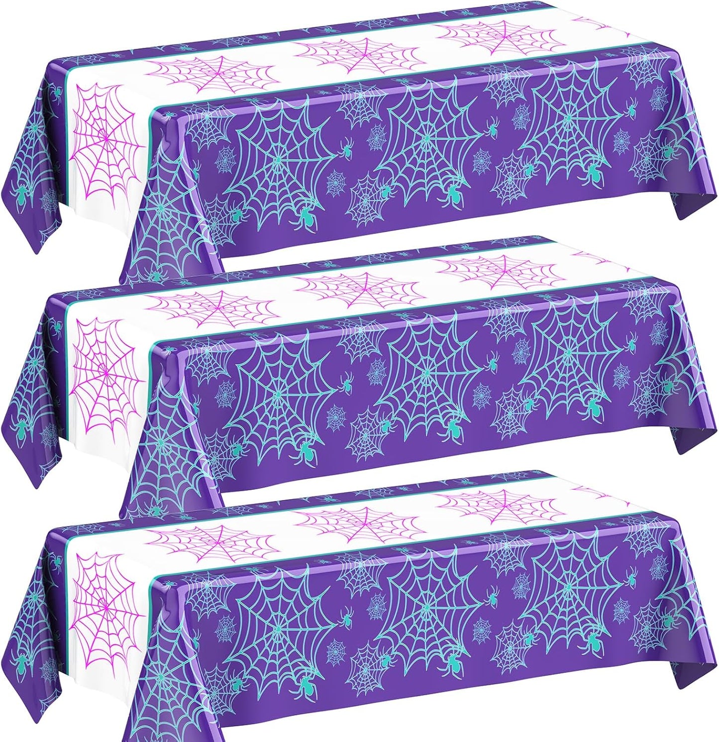 Oudain 3 Pack Spider Theme Birthday Decorations Halloween Purple Black Red Pink Green Web Ghost Bat Tablecloth Cartoon Table Cover Party Favor for Birthday (Purple,Spider)