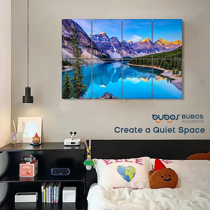BUBOS 8 Pack Acoustic Wall Panels - High-Density Polyester Sound Absorbing Panels, Decorative Print Treatment for Recording Studio & Home Office, Peel and Stick, 16" x 12"