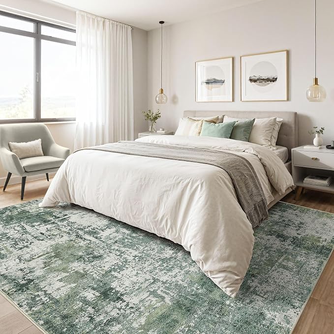 8x10 Area Rugs Living Room: Washable Large Abstract Soft Stain Resistant Indoor Floor Rugs Non-Slip Accent Carpet for Bedroom Nursery Playroom Office Dining Room Home House- Dark Green
