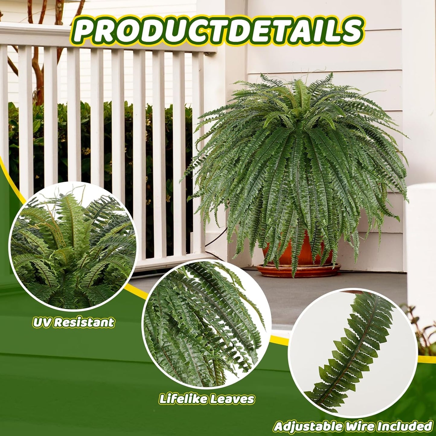 Single Silky 50" Artificial Fern Plant, Large Fake Fern with 128Fronds, Realistic Faux Boston Fern Bush for Outdoors & Indoor, Silk Greenery for Planter, Garden, Office, Home Décor