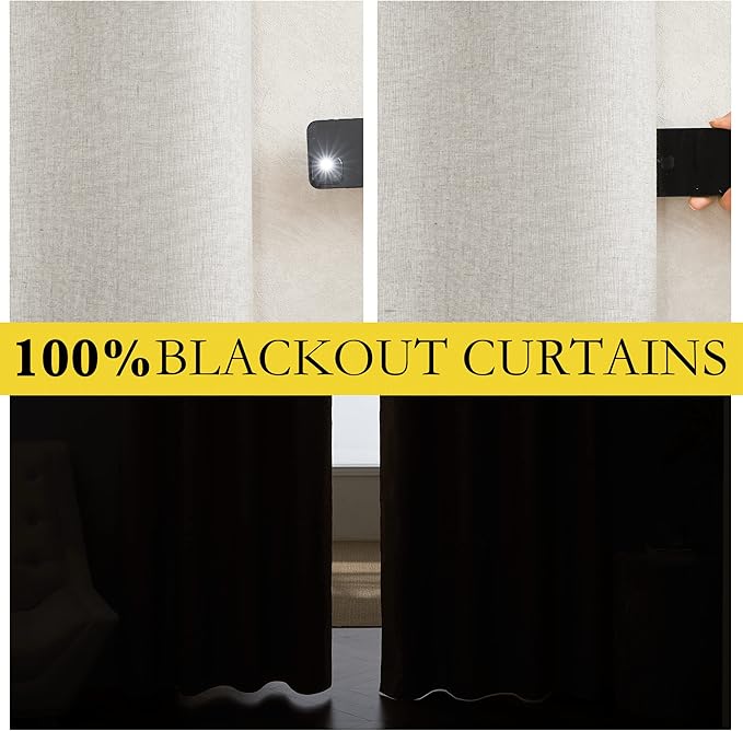 NICETOWN 100% Blackout Linen Texture Curtains 70 inches Long, Ivory, 2 Pcs, Thermal Insulated Full Blackout 2-Layer Lined Drapes, Energy Efficiency Window Draperies for Boy's Room