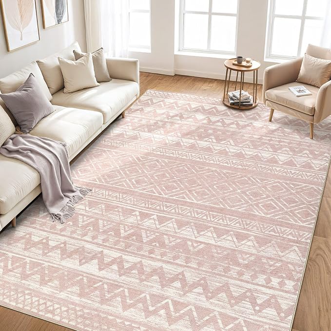 cotiled 6x9 Area Rugs Living Room Rug: Washable Boho Rugs with Non Slip Backing Large Soft Indoor Stain Resistant Carpet for Bedroom Farmhouse Dining Room Lightweight Home Decor Lotus Pink