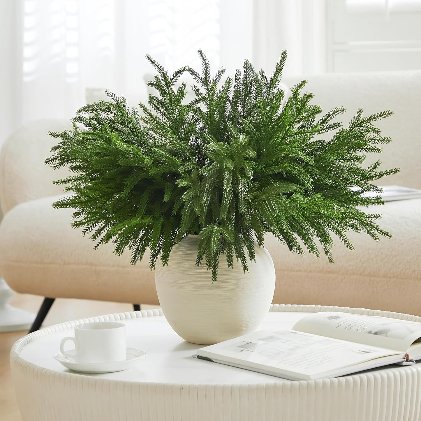 WeGuard 16 Pcs Real Touch Artificial Norfolk Pine Branches, 18 Inches Faux Cedar Pine Stem Fake Christmas Greenery Picks for Vase DIY Garland Wreath Christmas Decor Home Decor