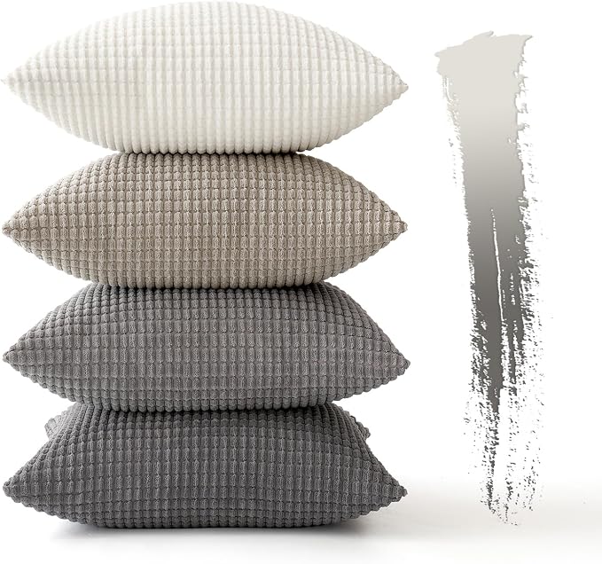 MIULEE Neutral Decorative Euro Pillow Covers 24x24 Set of 4 Modern Grey | Timeless Mid Century Throw Pillows Rustic Corduroy Couch Pillowcases Nordic Home Decor for Sofa Living Room Bed