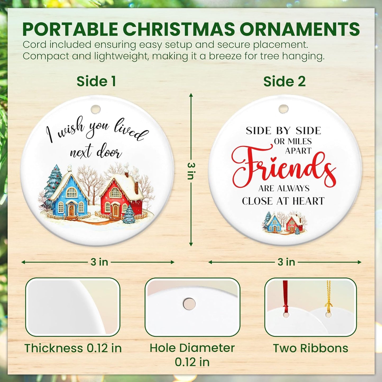 OASSIE Friendship Gifts for Women - Christmas Ornaments 2024, Birthday Gifts for Besties - Two-Sided Printed Designs, One Ceramic Ornament
