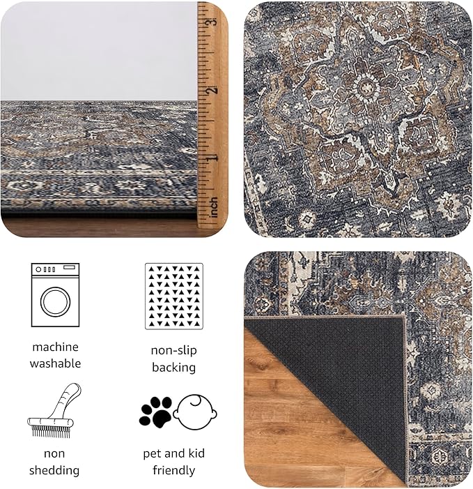 Keen Home Design 48"x72" Rug - Machine Washable Area Rug with Non-Slip Backing, Ideal for Living Room, Dining Room, Bedroom - Vintage, Easy Clean, Durable, Low Pile Rug - (4' x 6')