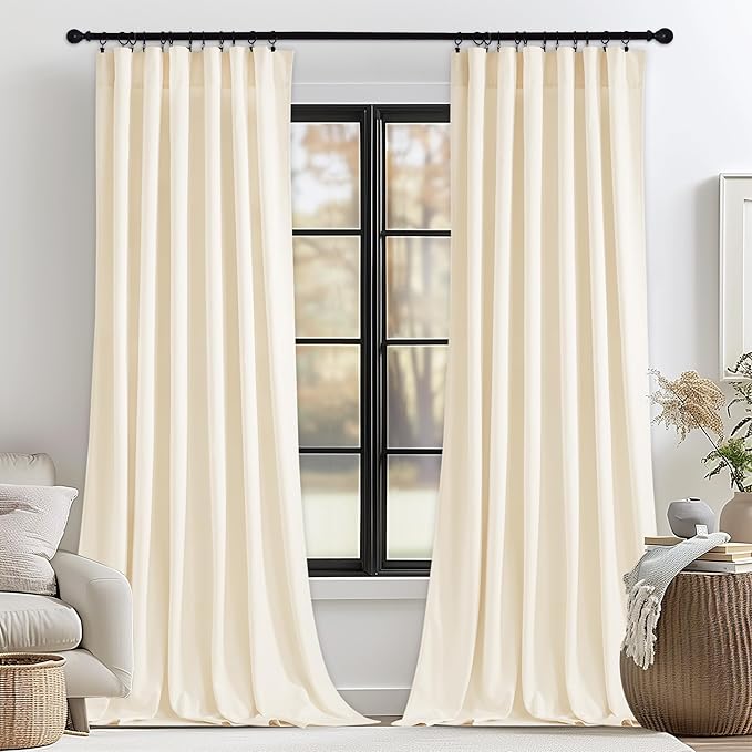 StangH White Velvet Curtains 90 inches - Super Soft Ivory White Light Dimming Window Drapes for Nursery Kids, Privacy Protect Doorway Dividers for Living Room, W52 x L90, 2 Panels