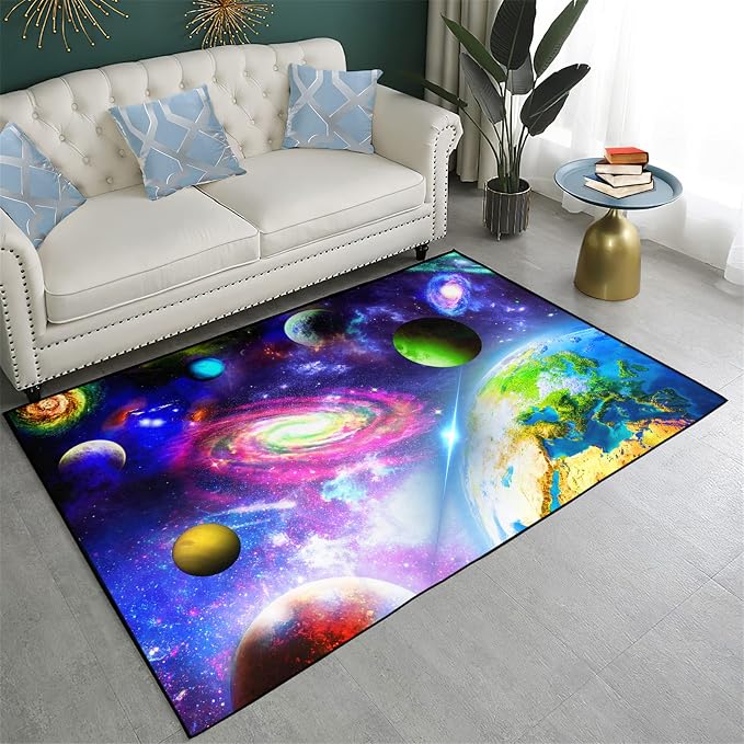 BATATADOCE Galaxy Area Rug Planet Area Rug Outer Space Solar System Floor Mat for Kids Bedroom Space Rug for Boys Room Classroom Home Decor 5'×7'