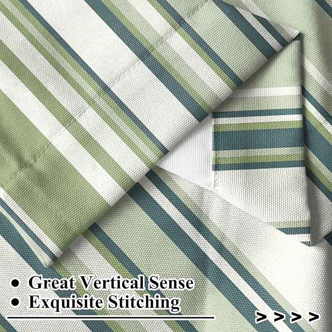 Renaiss 42 x 63 Inch Green Stripe Linen Kitchen Curtains Rod Pocket Window Treatment Tier Decor Curtain for Living Room Bathroom Cafe Small Window Farmhouse Rustic Pinstripe Window Drapes 2 Panels