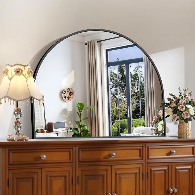 CIRCUMI Arched Wall Mirror, 40"x32" Black Arched Mirror with Tempered Glass, Metal Frame, Large Size for Entryway Table, Mantel,Living Room,Over Sink,Arch Mirror for Decor,Shatterproof&Crystal-Clear