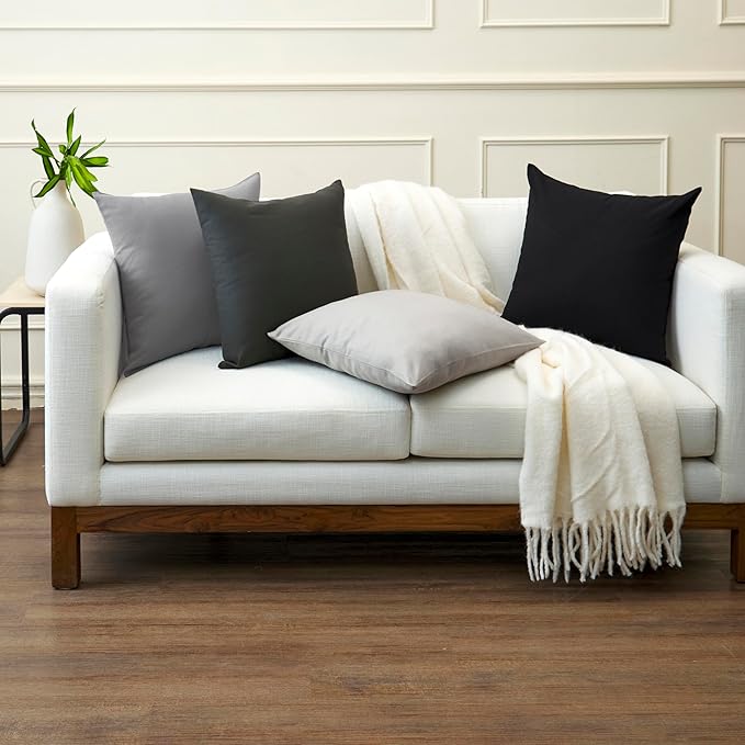Encasa XO Throw Pillow Covers 20x20 in Set of 2 Light Grey | No Inserts | Cotton Pillow Covers for Living Room, Bed, Sofa, Couch | Decorative Cushion Covers with Improved Zipper
