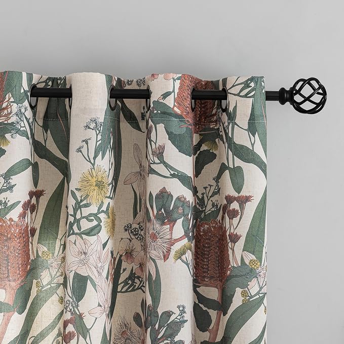 ALIGOGO Patterned Curtains 90 Inches Long - Cottagecore Floral Boho Curtains for Living Room, Country Grommet Art Decor Protea Cabin Pretty Flowered Drapes for Sliding Door 2 Panels, 50" W x 90" L