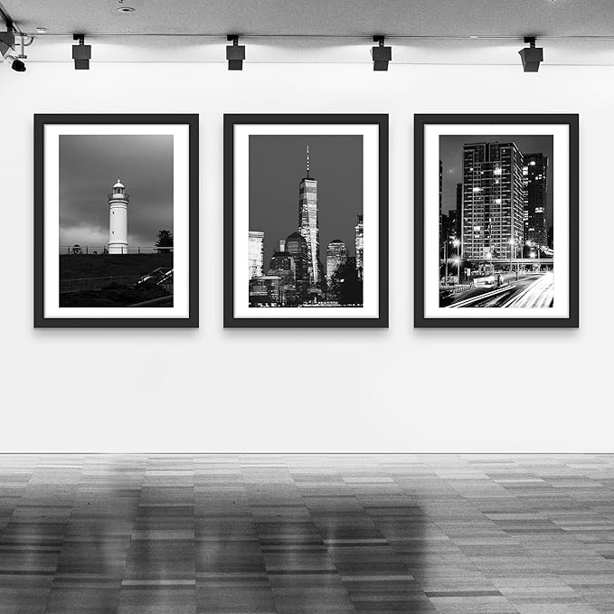 Picrit 30x40 Picture Frame 3 Pack, Black Poster Frame, Display Poster 24 x 36 with Mat or 30 x 40 without Mat for Horizontal or Vertical Wall Mounting