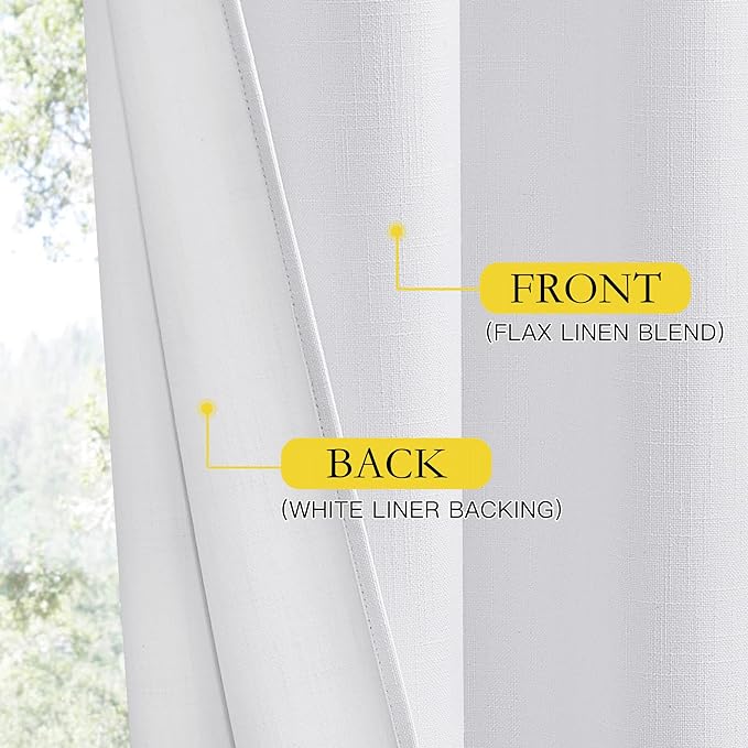 NICETOWN 100% Absolutely Blackout Linen Curtains with Thermal Insulated White Liner, White, 42 inches Wide, 63 inches Length Energy Saving Curtains for Cupboard 2 Panels Set, Vertical Blinds