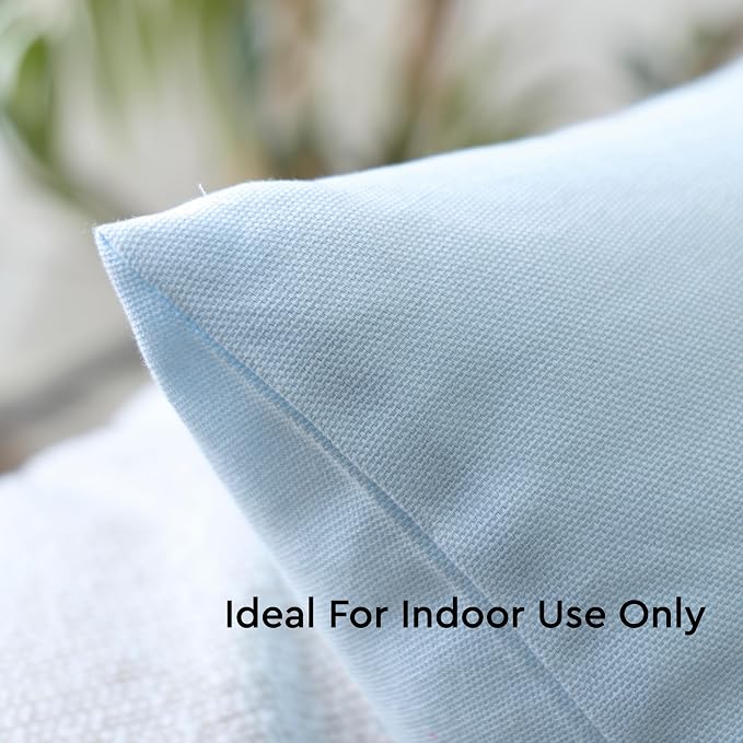 Encasa XO Throw Pillow Covers 24x24 in Set of 2 Ice Blue | No Inserts | Cotton Pillow Covers for Living Room, Bed, Sofa, Couch | Decorative Cushion Covers with Improved Zipper