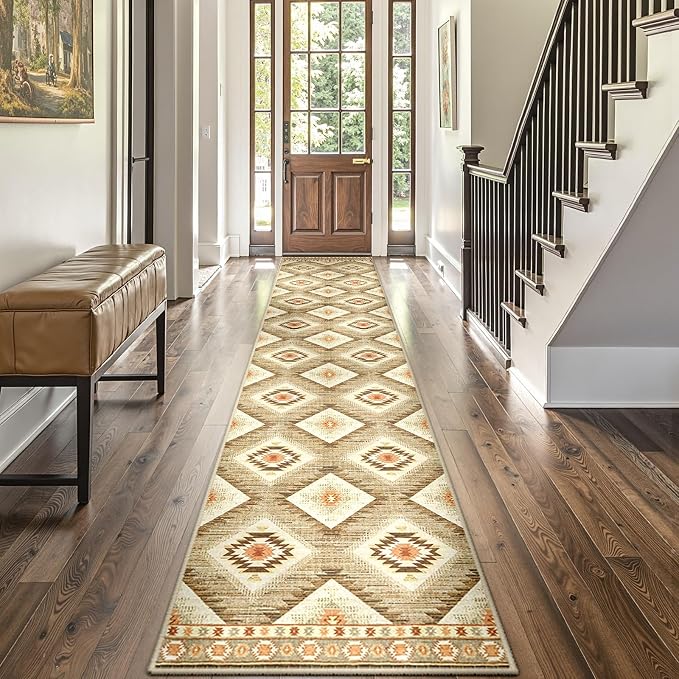 BESTSWEETIE Area Rug 2x10 Rug Machine Washable Non-Slip Low Pile Print Pattern Western Rug for Living Room Bedroom Entryway Tribal Series -Cream/Camel