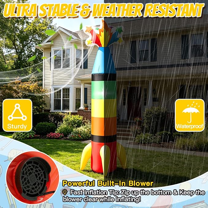 6FT Back to School Inflatable Crayon Rocket Outdoor Decorations, Colorful Blow Up Rocket Crayon Built-in LED Light for Space Party Decor, First Day of School Classroom Yard Garden Photo Props