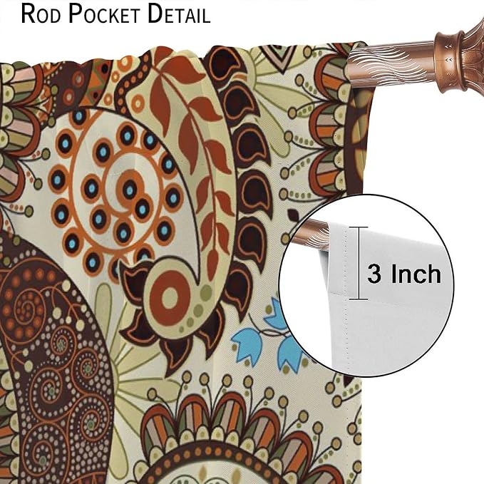 Boho Curtains, Abstract Pelis Boho Brown Vintage Floral Ethnic Tribal Blossom Print, Blackout Curtains for Bedroom Living Room42X54 Inch