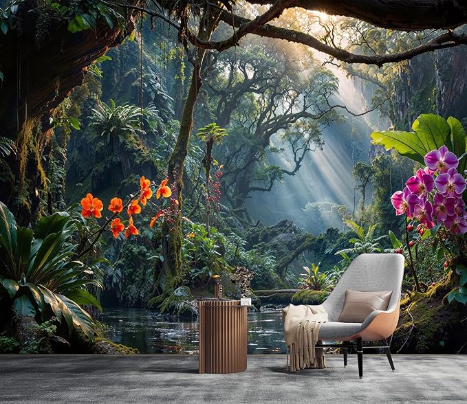 YQWDMX - Mysterious Tropical Jungle Peel and Stick Wallpaper Mural for Bedroom ZY15 S