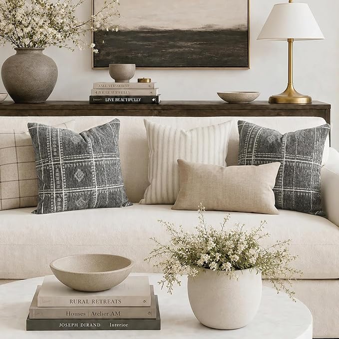 BlissBlush Decorative Throw Pillow Covers 20x20 Set of 2, Boho Dark Gray Chenille Accent Throw Pillow Covers for Couch Sofa Bed Living Room Home Décor (Cover Only)
