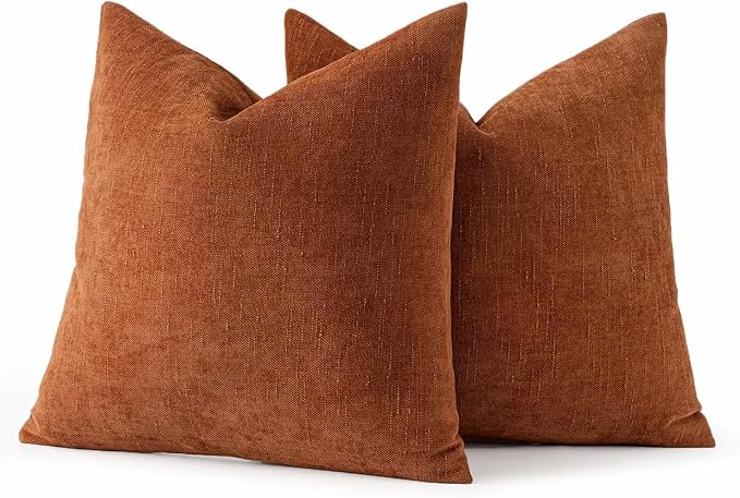 MIULEE Pack of 2 Decorative Throw Pillow Covers Soft Chenille Throw Pillows Fall Solid Neutral Farmhouse Textured Cushion Covers for Couch Sofa Bedroom Living Room 20x20 Inch,Burnt Orange