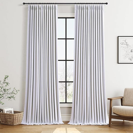 Joywell Beige White Pinch Pleated 100% Blackout Linen Curtains 120 Inches Long Energy Saving Thermal Insulated Long Drapes for Living Dining Room Bedroom Pinch Pleat Curtain for Home Theater 40x120