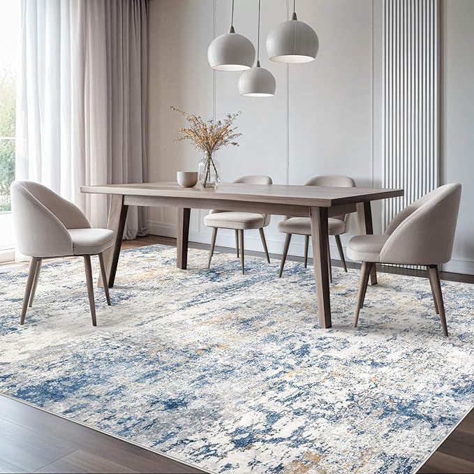 DMOYEST Area Rug Living Room Rugs - 6x9 Abstract Large Soft Indoor Washable Rug Neutral Modern Low Pile Carpet for Bedroom Dining Room Farmhouse Home Office - Blue