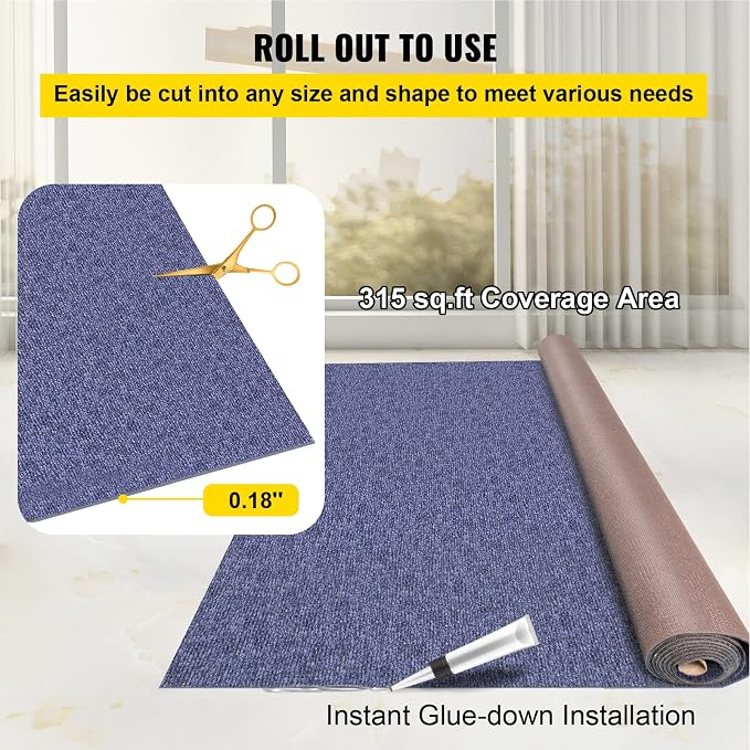 Happybuy 6 ft x 52 ft Deep Blue Marine Carpet for Boats Waterproof - 0.18" Thick Indoor Outdoor Rug Carpet Roll for Home Patio Porch Deck