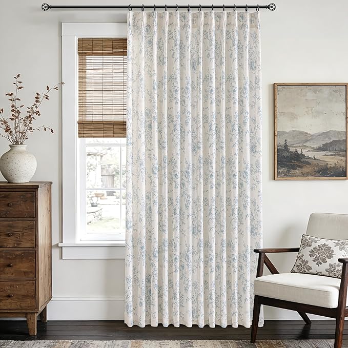 Meikelor Blue Pinch Pleated Floral Curtains 120 inch Long for Living Room 70" W x 120" L