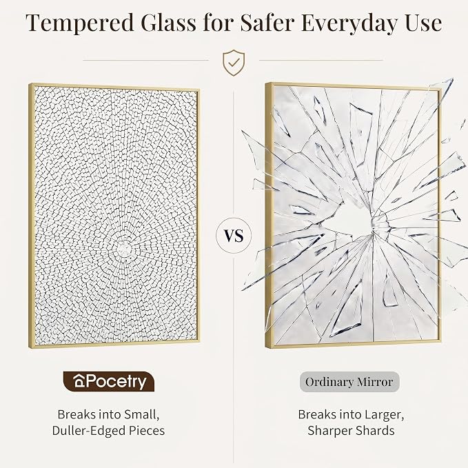 24"x36" Satin Gold Framed Rectangle Bathroom Vanity Wall Mirror | Over-Sink Vanity Mirror, Slim Metal Frame, Entryway or Dresser Use, Vertical/Horizontal Mount, Tempered Glass