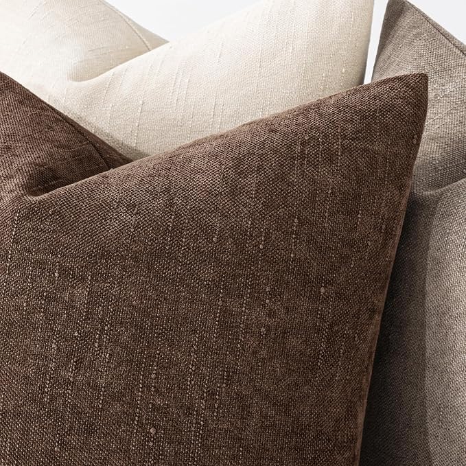 MIULEE Pack of 2 Decorative Throw Pillow Covers Soft Chenille Euro Throw Pillows Solid Textured Cushion Covers for Couch Sofa Bedroom Living Room 24x24 Inch, Chocolate Brown