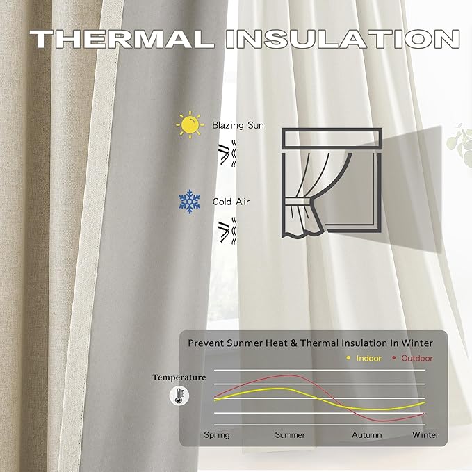 Exra Long Blackout Curtains for Large Window 144 Inch 12ft, Back Tab Pleated Drapes with Hooks, Farmhouse Curtains 2 Panels for Living Room Dining Room Cottage 40 Wide x 144 Long Natural Birch