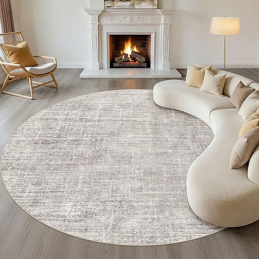 10ft Round Rug Living Room: 10x10 Washable Large Neutral Circle Area Rug Abstract Soft Modern Stain Resistant Indoor Floor Non-Slip Carpet for Bedroom Nursery Kids Office Playroom- Brown Gray
