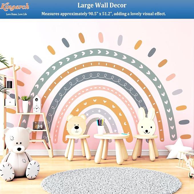 Large Cute Rainbow Wall Decals, Boho Sun Peel and Stick Fabric Nursery Wall Decor, Removable Home Room Wall Decor Murals Stickers for Kids Girls Toddler Bedroom Living Room Playroom