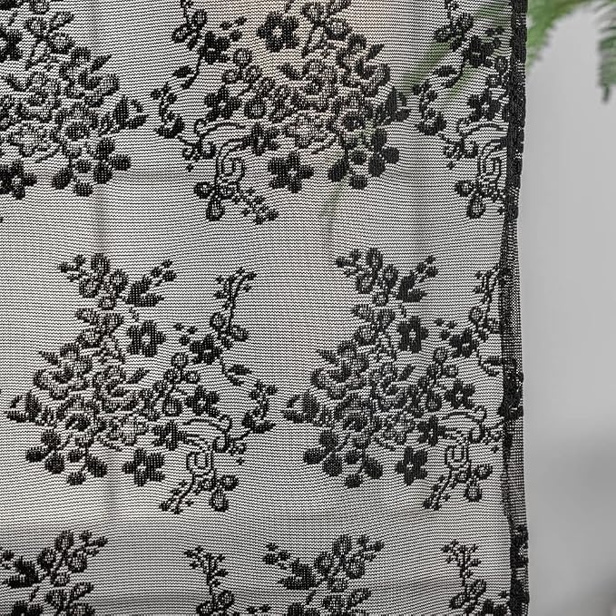 YJ YANJUN Vintage Lace Curtains 30 Inch Length 2 Panels Floral Halloween Goth Cafe Curtains for Bathroom Laundry Room Basement Kitchen Small Window Gothic Window Toppers 26 W x 30 L Black