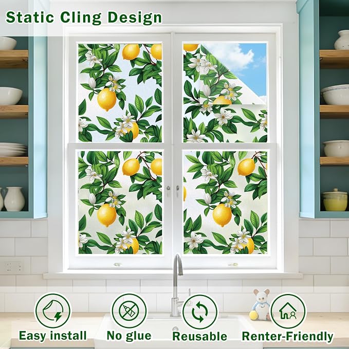 Window Film, Frosted Privacy, One Way Tint, UV Block, Heat Insulation, Anti-Glare, Static Cling, Renter Friendly for Home Bathroom Door