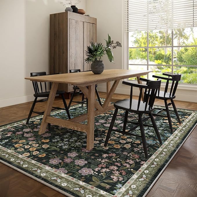 Area Rugs 9x12 Living Room: Washable Rugs for Bedroom Vintage Stain Resistant Non Slip Low Pile Soft Large Carpet for Kitchen Dining Room Farmhouse Kids Room Nursery Playroom