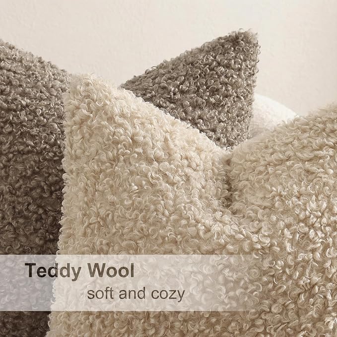 decorUhome Pack of 2 Throw Pillow Covers 12x20 Inch, Faux Fur Decorative Sherpa Pillow Covers Fuzzy Accent Soft Sheepskin Fleece Pillow Cases for Couch Living Room Bed, Neutral Oatmeal