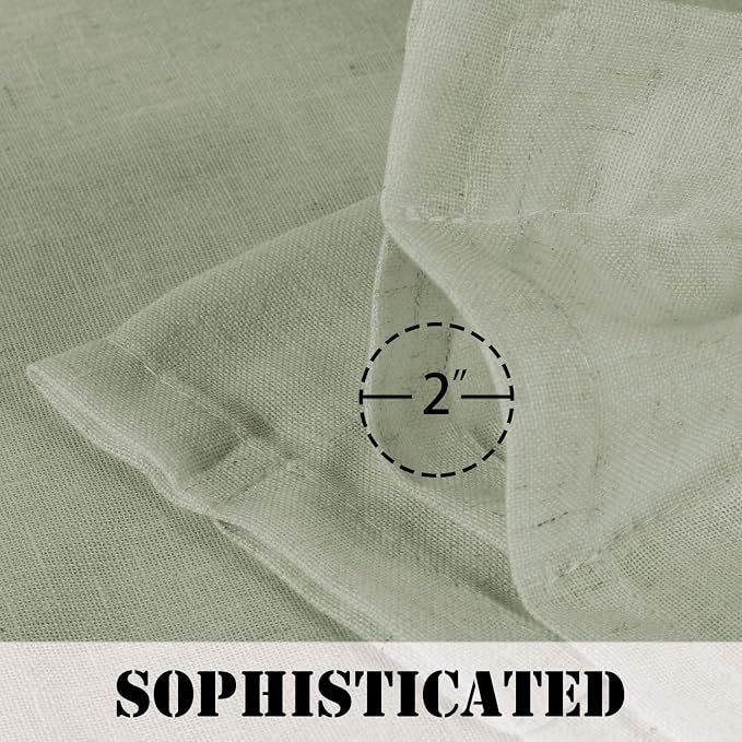 H.VERSAILTEX Sage Curtains 63 Inch Length for Boys Bedroom 2 Panel Rod Pocket Light Filtering Semi Translucent Cotton Textured Soft Linen Curtain for Living Room Dining Kitchen Farmhouse Kids Room