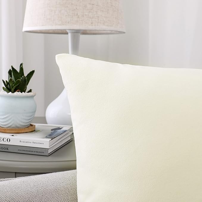 NiNi ALL Decorative Throw Pillow Covers Velvet 28x28 Inch Pack of 2 Cream White Cushion Covers Soft for Couch Sofa Bedroom Living Room Outdoor