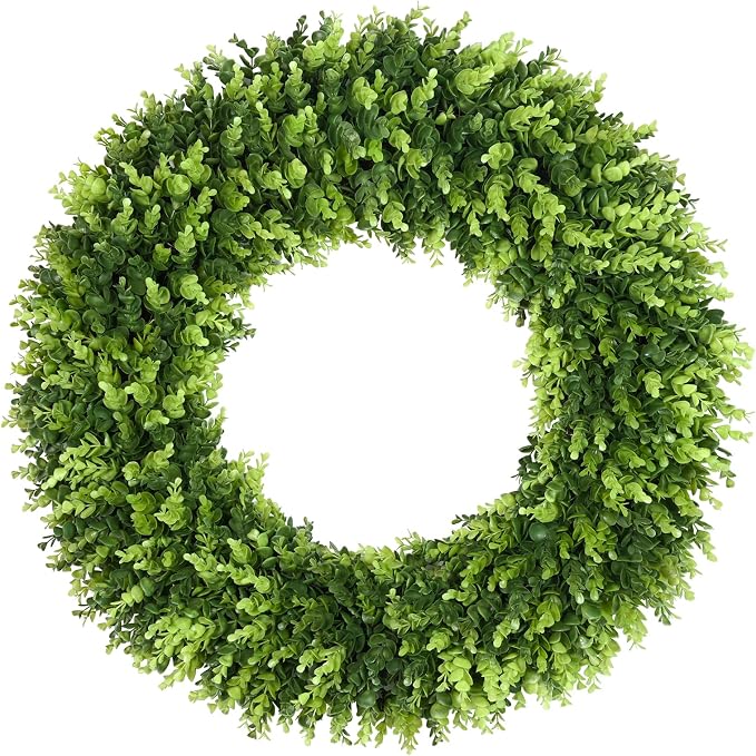 DDHS 32 inch Boxwood Wreath, Artificial Large Summer Wreaths for Front Door with Yellow Cloth can DIY Shaped, Spring or Summer Wreaths for Hanging in the Shop, Farmhouse, Roof Green Wreath Decoration