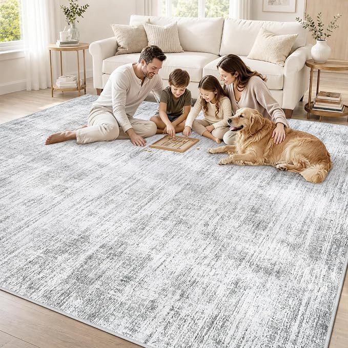 5x7 Area Rugs for Living Room Washable Rugs Neutral Abstract Large Rug Soft Modern Carpet Non-Slip Stain Resistant Low Pile Rug for Bedroom Dining Room Nursery Home Office Under Table Area Rug Grey